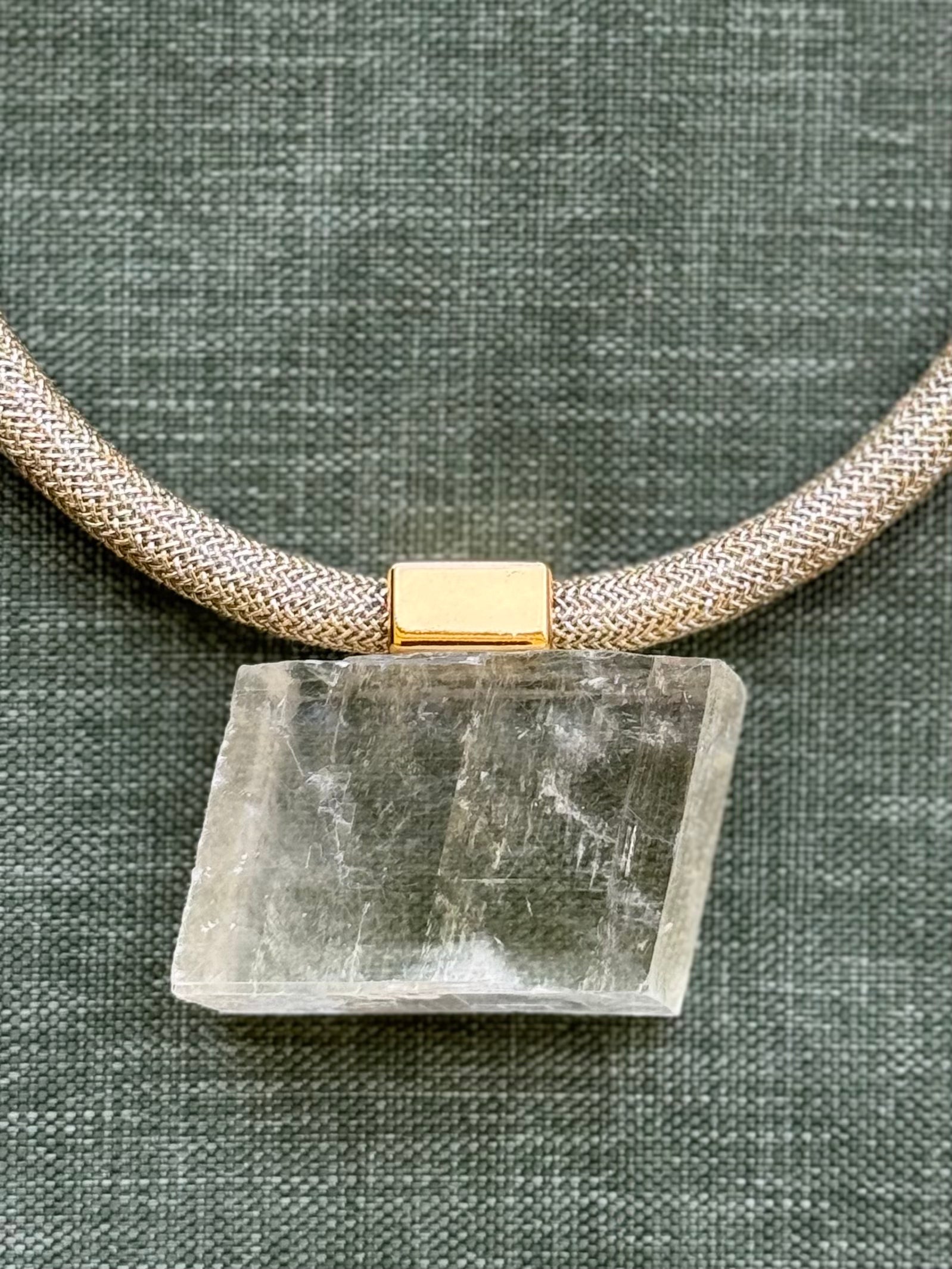 Detail view of Luckie Squared Optical Calcite necklace